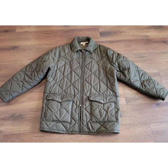 VTG Double K Western Rancher Jacket Mens 2XL ? Green Quilted Puffer Coat Zipper - Picture 1 of 16